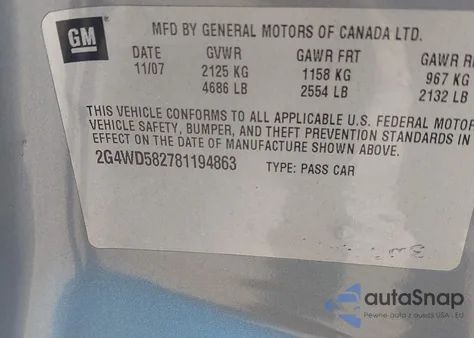 2008 Buick Lacrosse Cxl z USA, uszkodzony, nr VIN 2G4WD582781194863